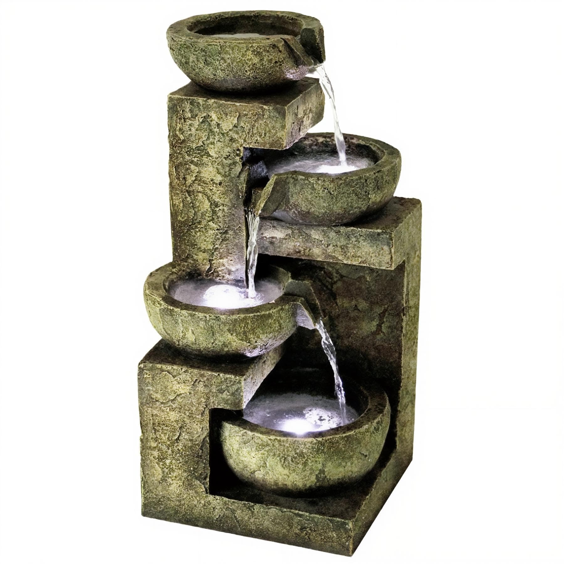 GEEZY Garden Water Feature – 4 Tier Fountain with LED Lights – Mains Powered, Self-Contained,… product image
