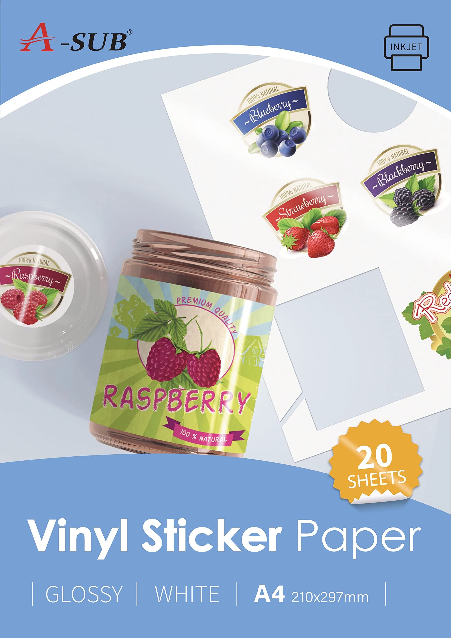 A-SUB White Glossy Premium Waterproof Printable Vinyl Sticker Paper, Self-Adhesive Vinyl… product image