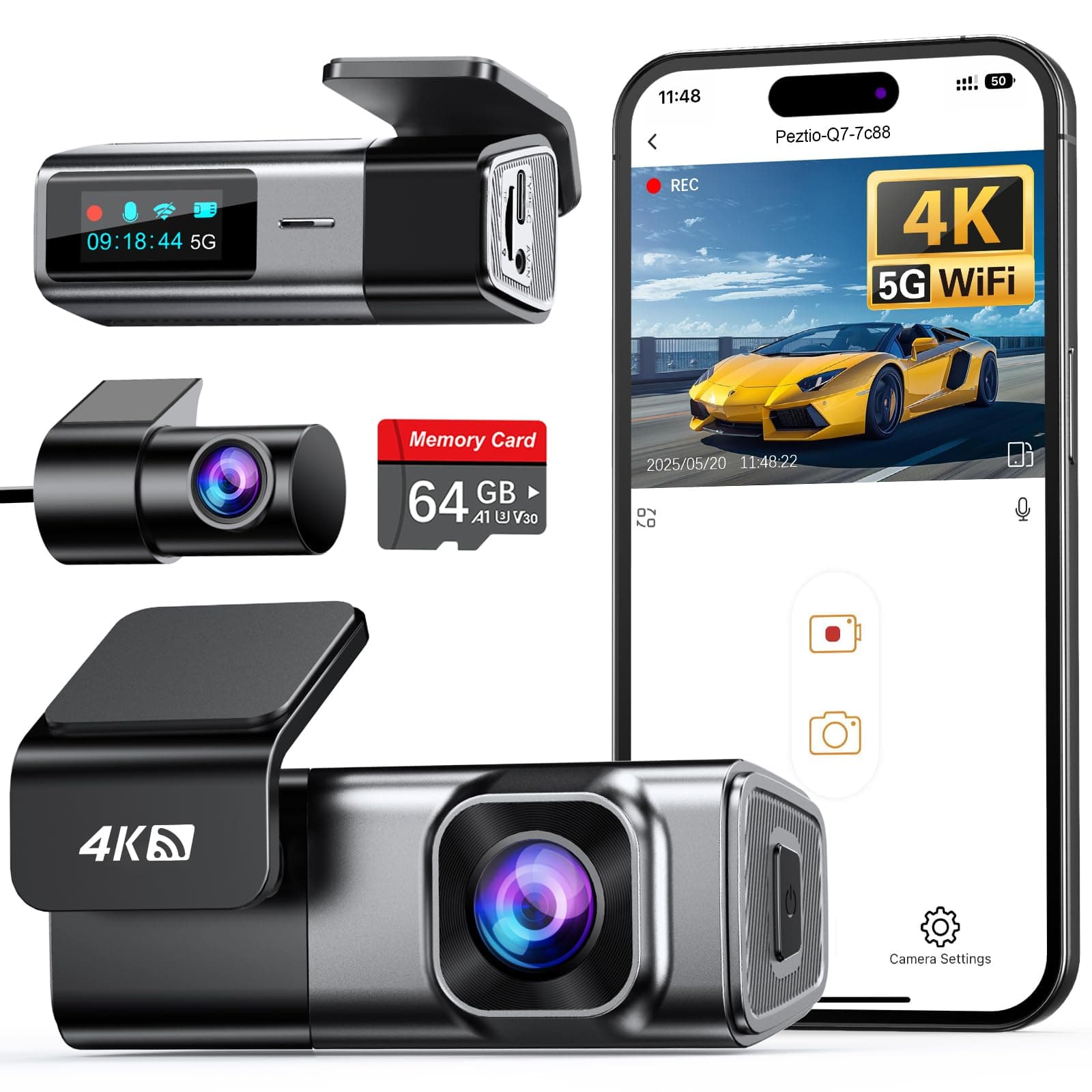 Dashcam Auto Vorne Hinten 4K+1080P, Navycrest 5GHz WiFi Dash Cam mit 32GB SD Karte, Dual Auto… product image