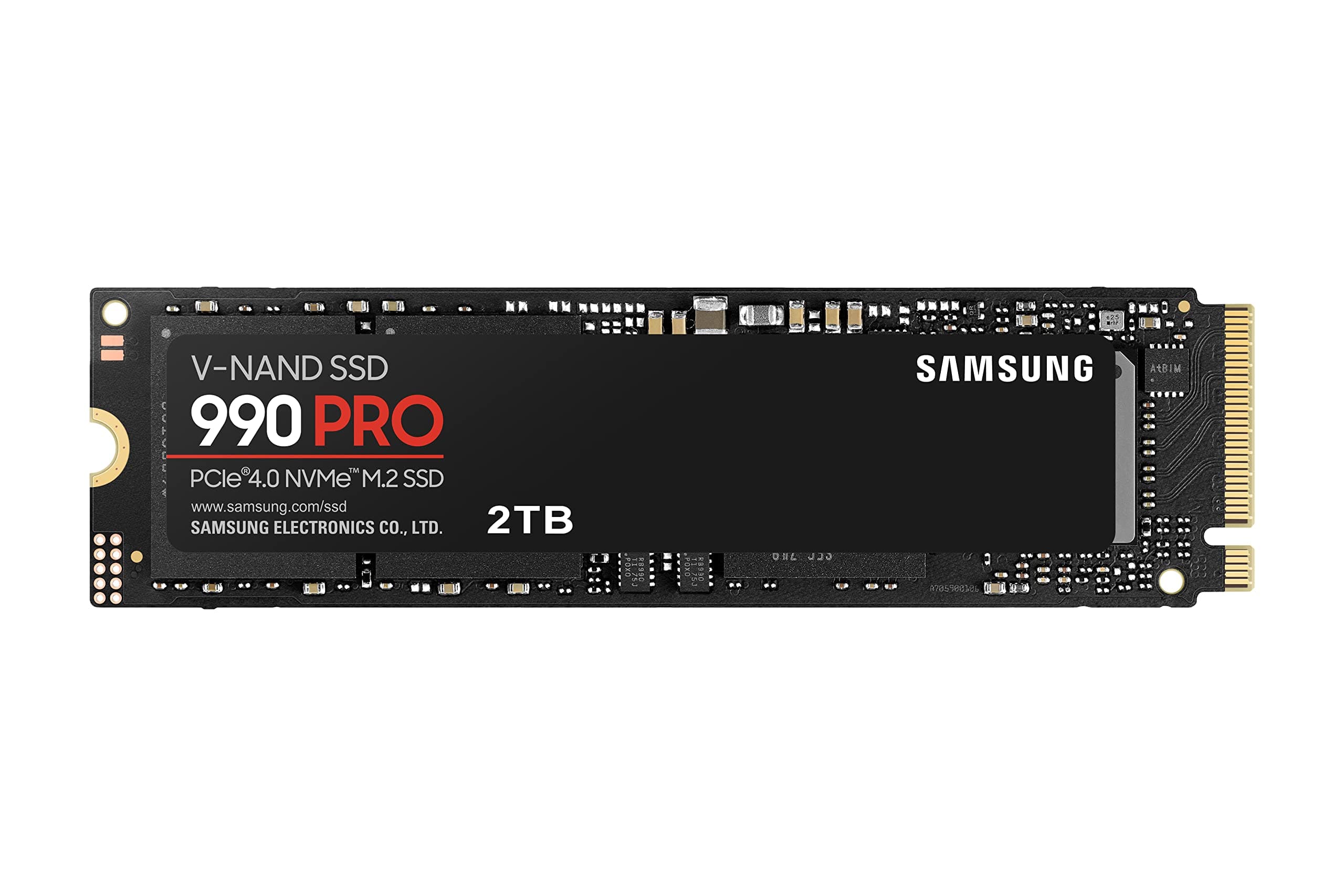Samsung 990 PRO NVMe M.2 SSD, 2 TB, PCIe 4.0, 7,450 MB/s read, 6,900 MB/s write, Internal SSD, For gaming and video editing, MZ-V9P2T0BW product image