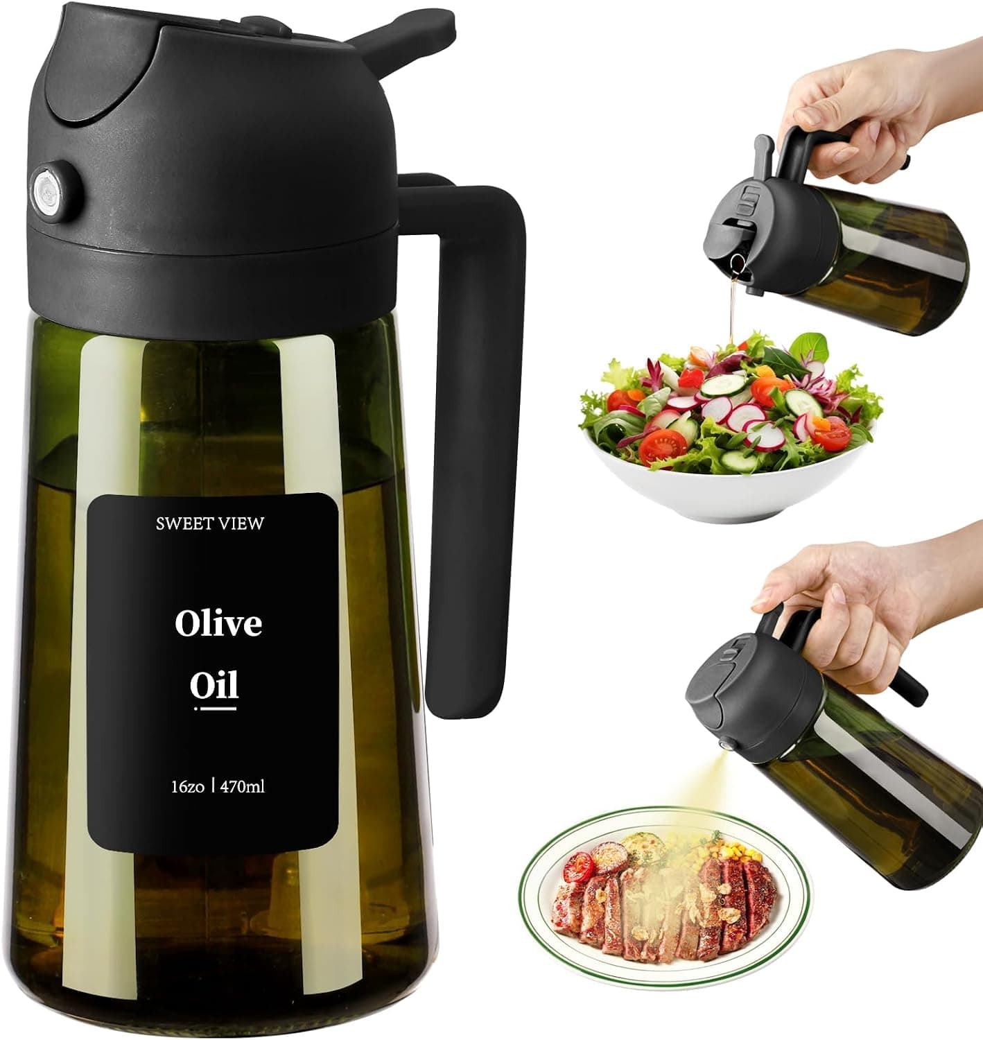 SWEET VIEW Olive Oil Dispenser and Oil Sprayer - 470ml Glass Lightproof Oil Pourer for… product image