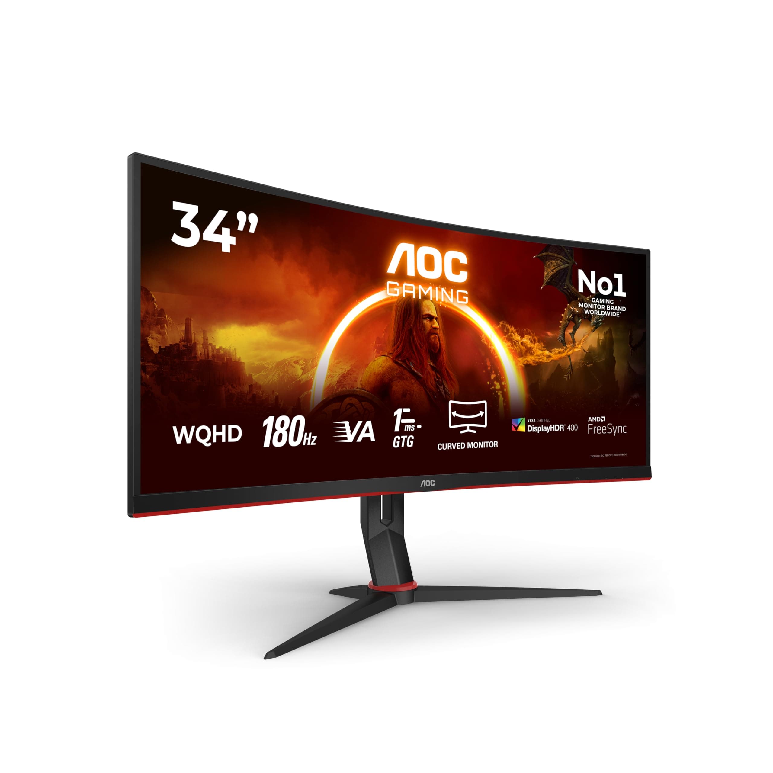 AOC CU34G2XP/BK 34 inch UW-QHD Gaming Monitor Curved, 180Hz, Fast VA Panel, 1ms MPRT, Adaptive… product image