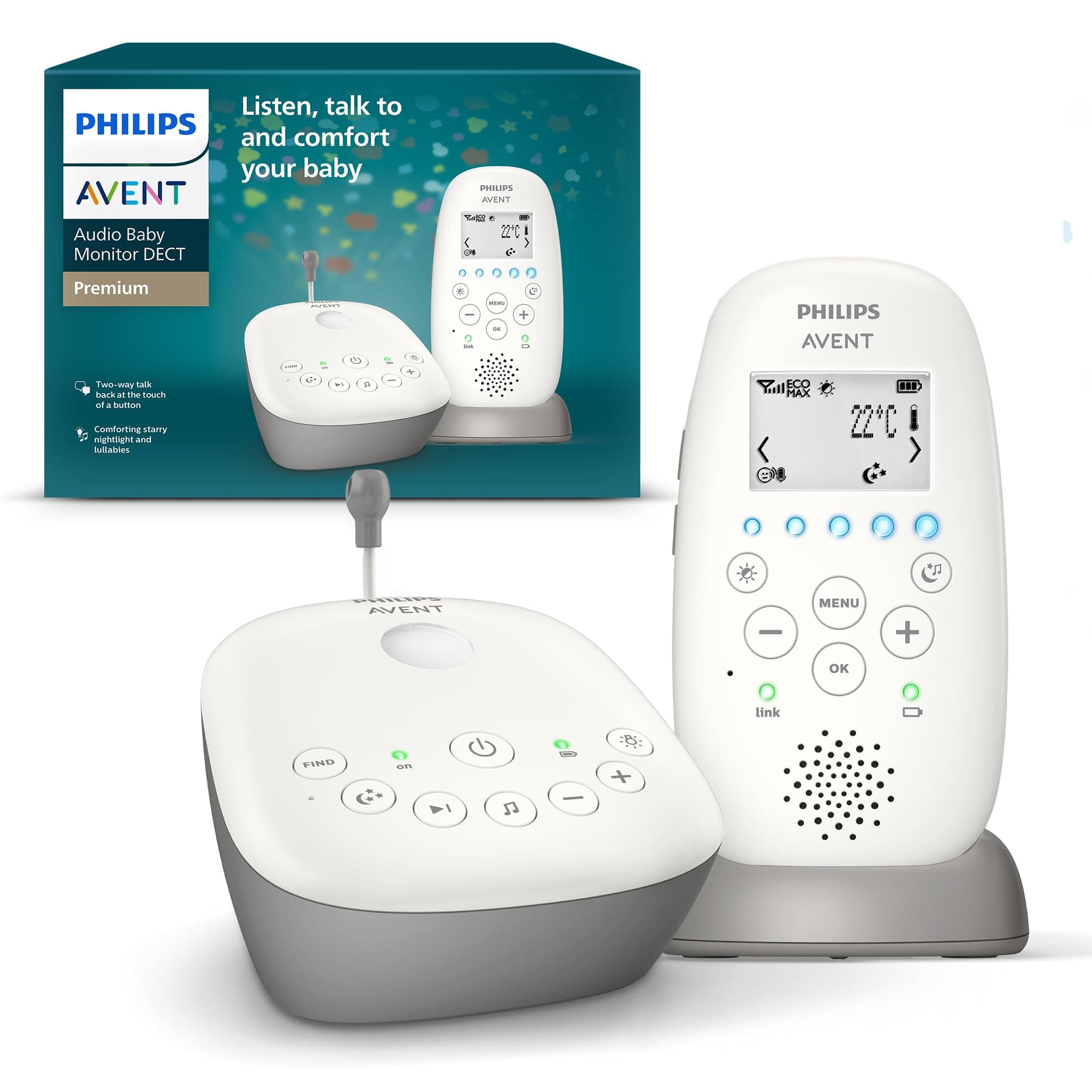 Philips AVENT Audio Babyphone, DECT-Technologie, Eco-Mode, Sternenhimmel, Gegensprechfunktion,… product image