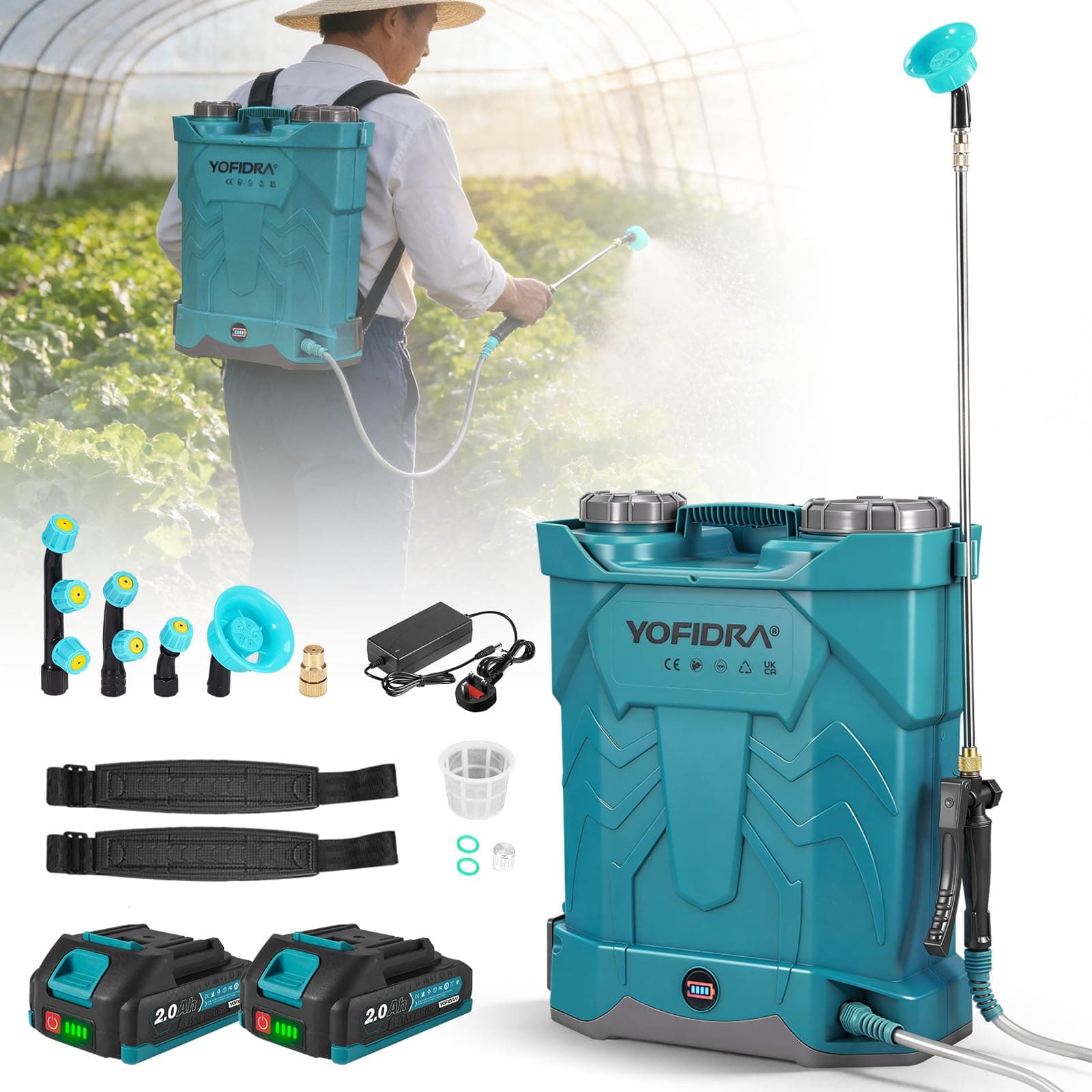 Yofidra Garden Sprayer 20L, Battery Powered Knapsack Sprayer with 2 × 2.0Ah Batteries, 5… product image