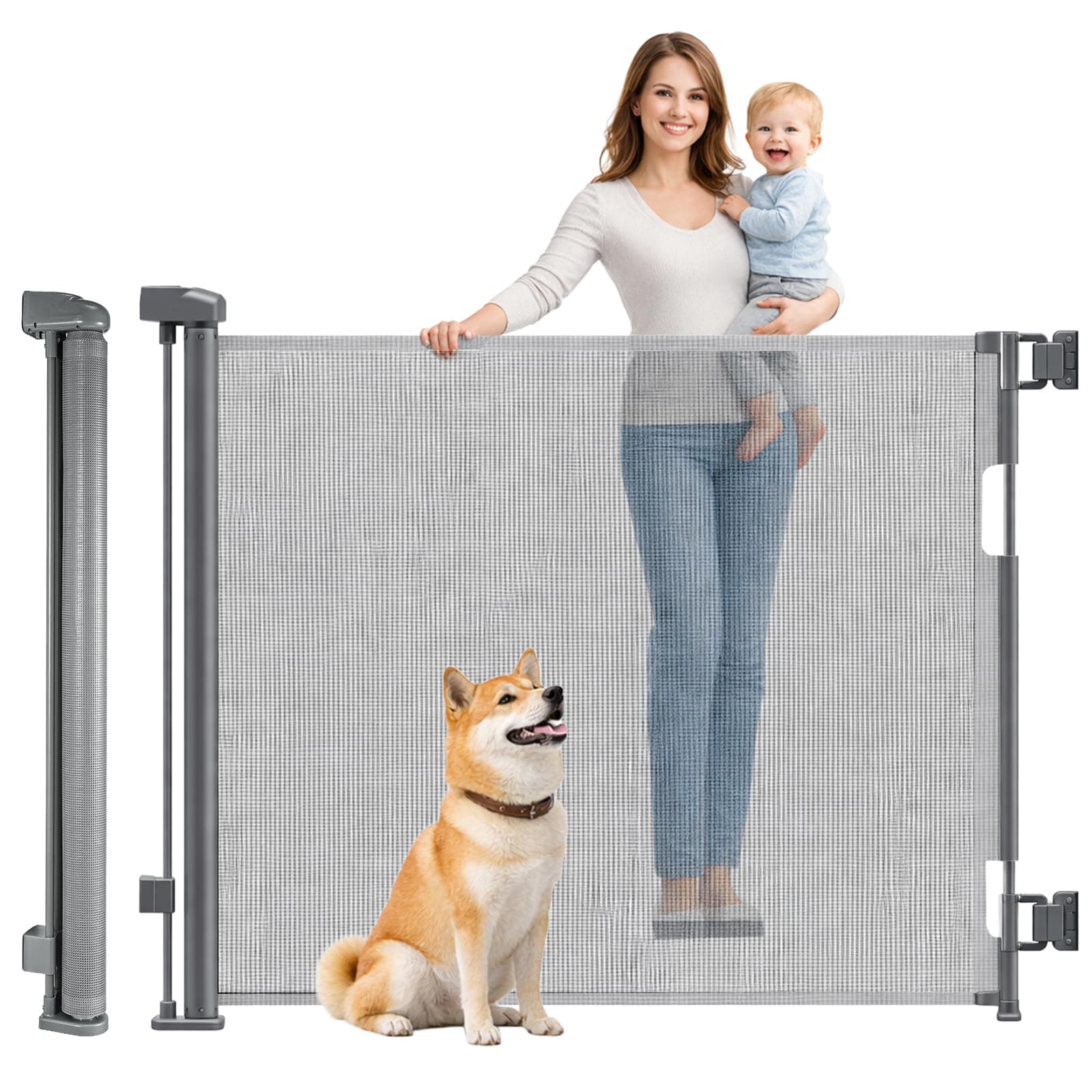 CROWNSHOP Retractable Gate, Baby & Dog Stair Gate, Extends up to 55" Wide - One Handed… product image