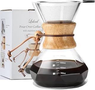 Lalord Pour Over Coffee Maker with Reusable Stainless Steel Filter, 600 ml Borosilicate Glass… product image