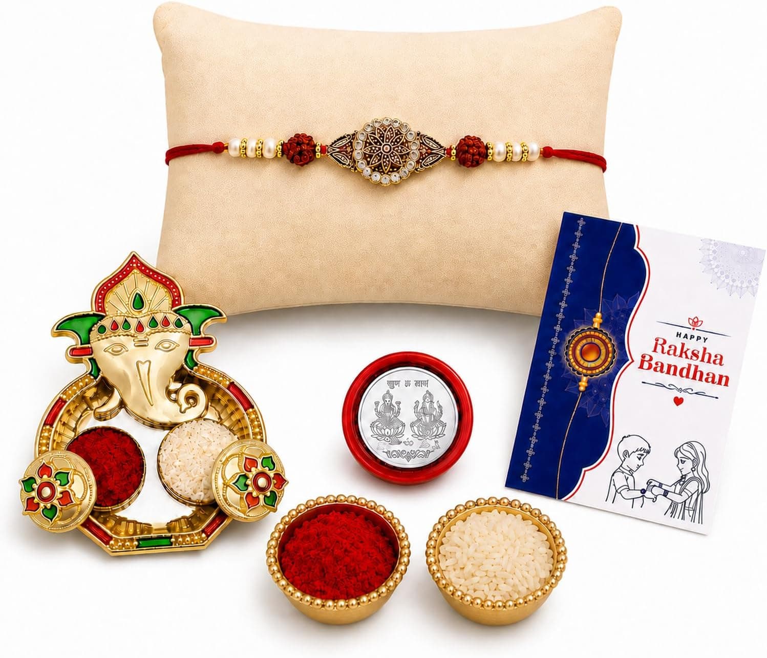 Multi-Color Rakhi for Brother | Rakhi Combo with Dish | Brother Sister Rakhi | Silver Color… product image