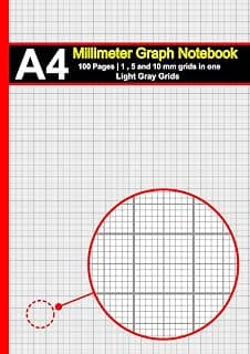 A4 Millimeter Graph Paper Notebook: A4 | 100 Pages | Light Gray Grids | Combined 1 mm, 5 mm,… product image