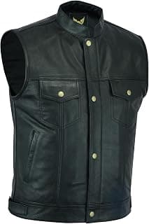 Motorcycle Mens SOA Genuine Leather Biker Vest with Open Buttons for Riding and Fashion Cut of… product image