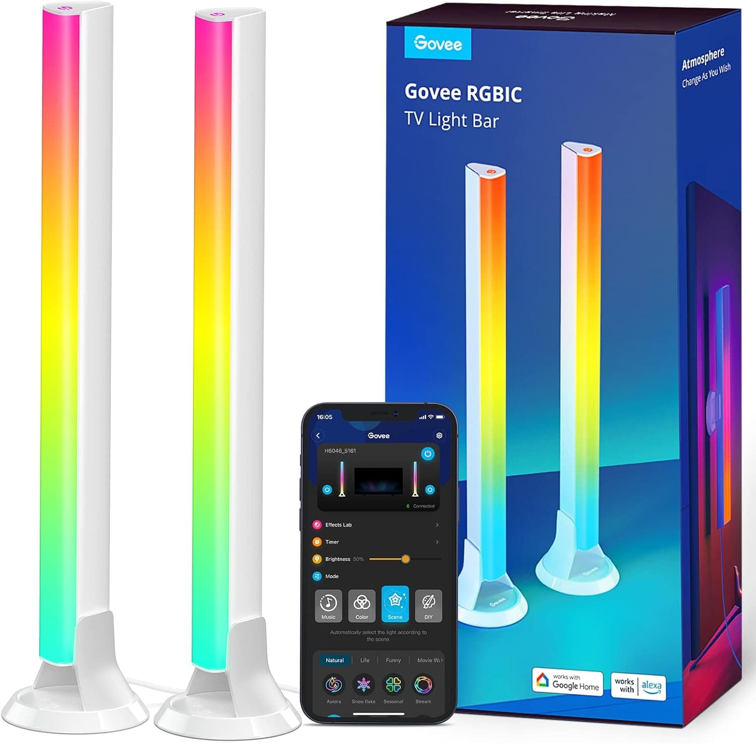 Govee RGBIC TV Light Bars, 38cm WiFi TV Backlight with Double Light Beads, Smart Lighting with… product image