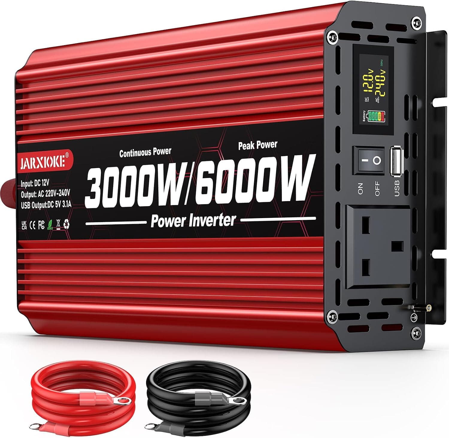 3000W Power Inverter 12V to 240V Modified Sine Wave Car Converter with LCD Screen & 2 AC… product image