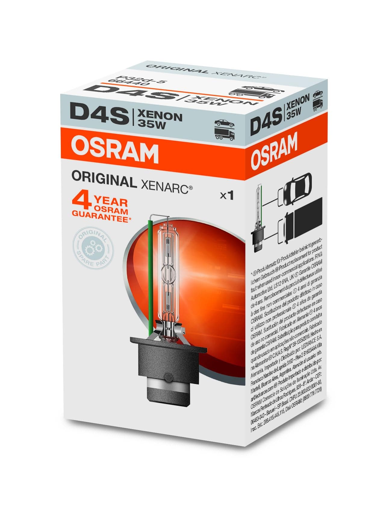 OSRAM XENARC ORIGINAL D4S HID, xenon headlight bulb, 66440, folding carton box (1 piece) product image