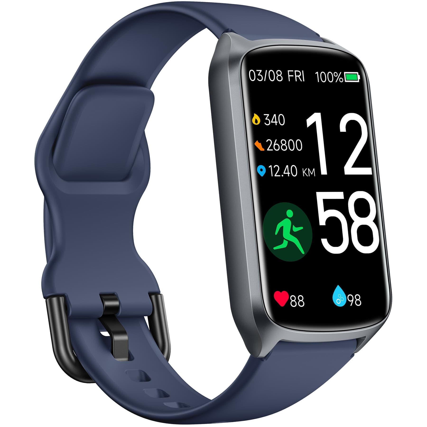 Health Fitness Tracker with 24/7 Heart Rate, Blood Oxygen, Blood Pressure, Sleep Tracker, Step Counter, 5ATM Waterproof Activity Trackers and Smart Watches for Women Men Kids (S & L Bands Included) product image