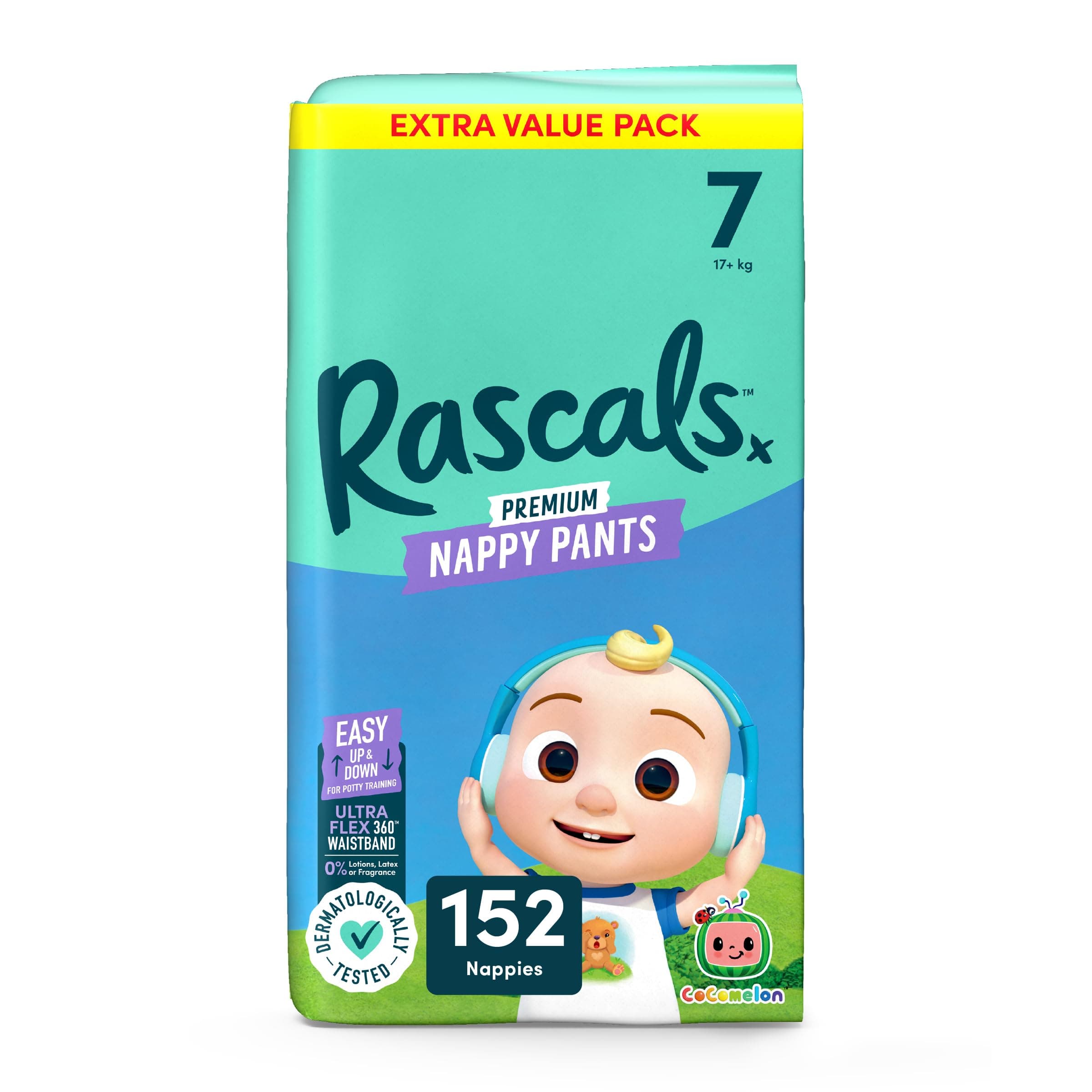 Rascals CoComelon Nappy Pants丨Size 7丨Total 152 Nappies丨UltraFlex 360™ Waistband丨Softness Using… product image