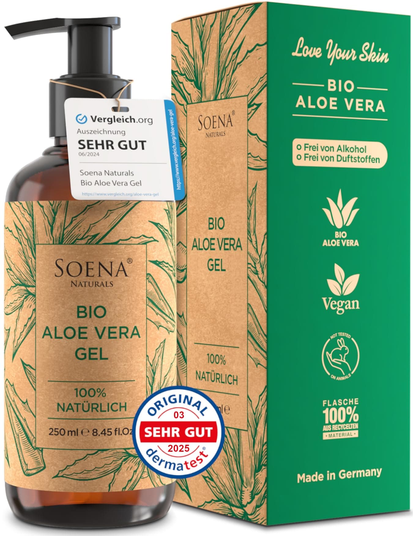 Aloe Vera Gel BIO - Vegan | Mit PUREM BLATTSAFT | 100% NATÜRLICH & REIN | Feuchtigkeitscreme… product image