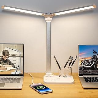 iVict Dual Swing Arm LED Desk Lamps, 5 Light Modes x 10 Brightness Levels Desk Light with USB… product image