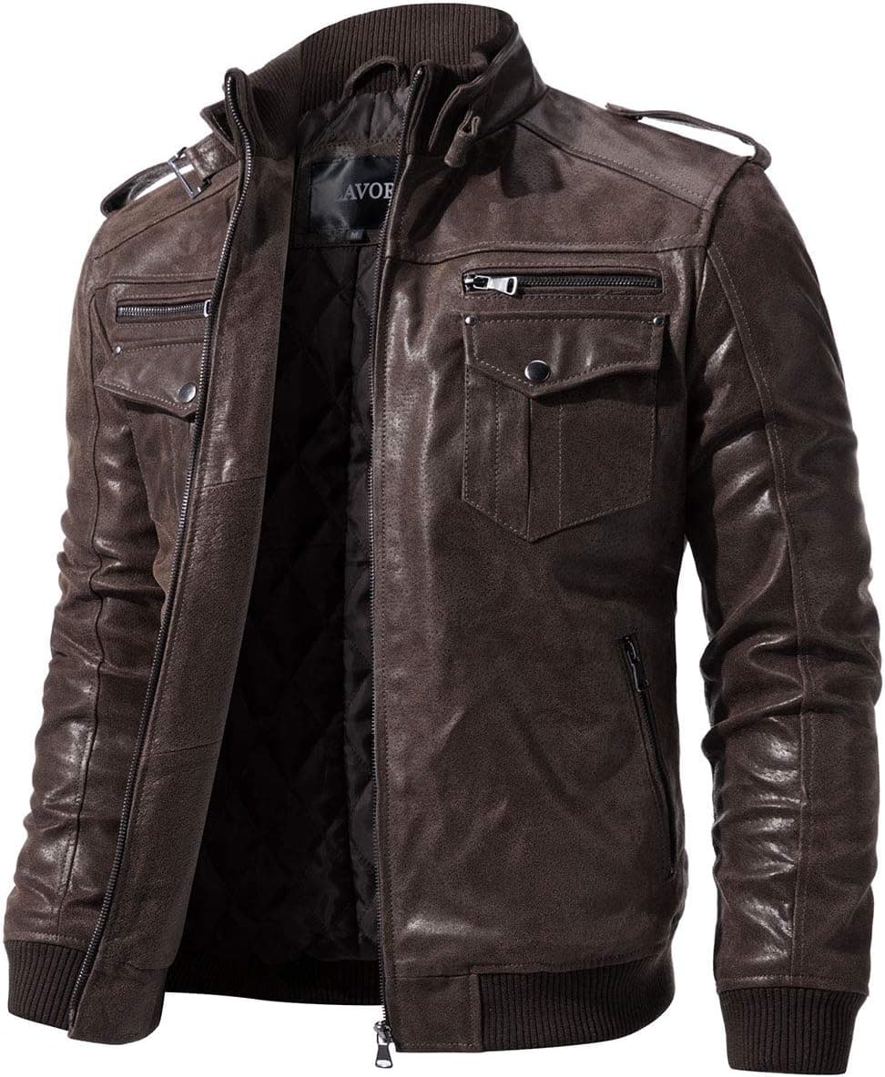 Mens Retro Brown Leather Motorcycle Jacket Genuine Leather Jacket product image