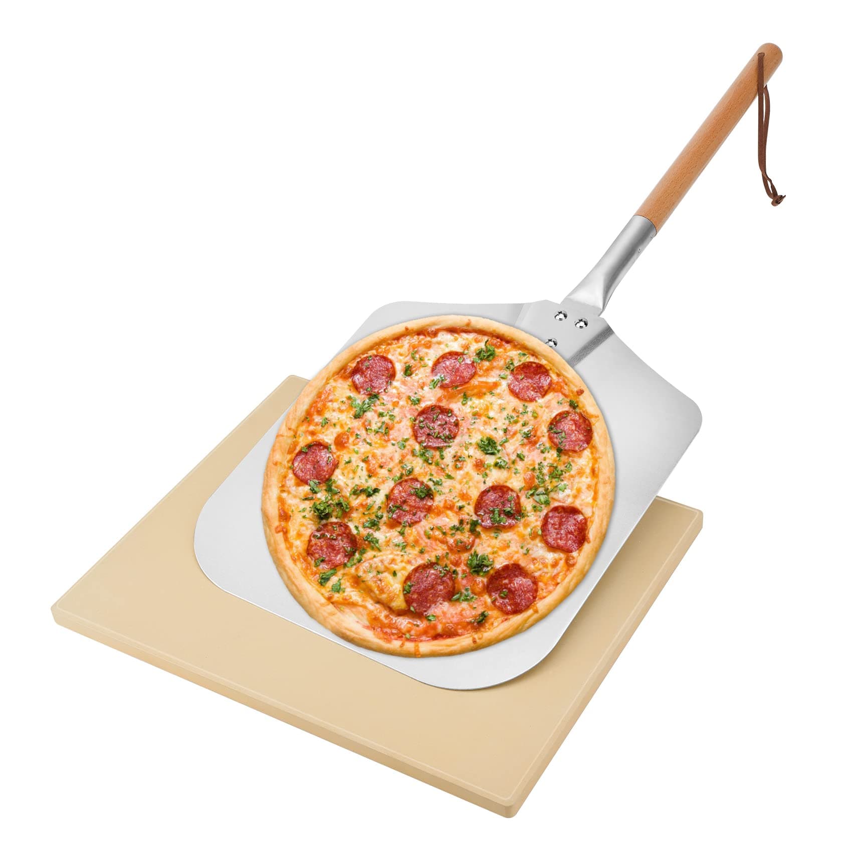 Mimiuo Pizza Stone and Peel Set, Square Pizza Stone for BBQ Oven and Grill, 12 x 14 inch… product image