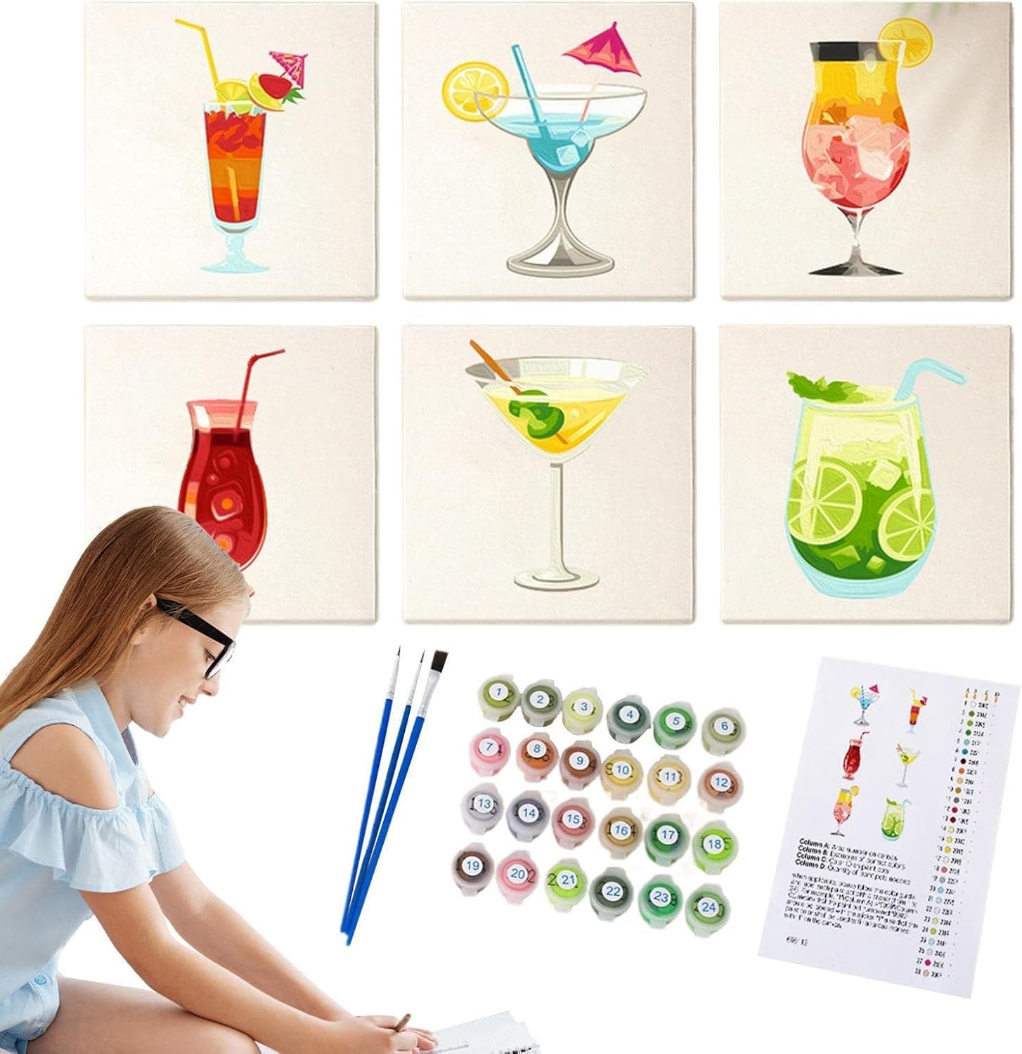 Mimoqk Cocktail Paint by Numbers Kit for Adults, 6-Piece Hand-Painted Oil Painting Set,… product image