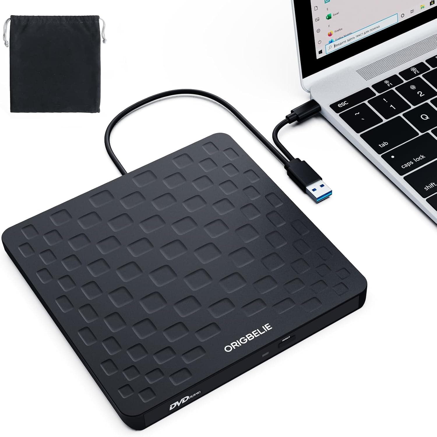 ORIGBELIE Nagrywarka CD DVD Zewnętrzna, Ultra cienka 13mm Napęd CD DVD + | Plug & Play, USB… product image