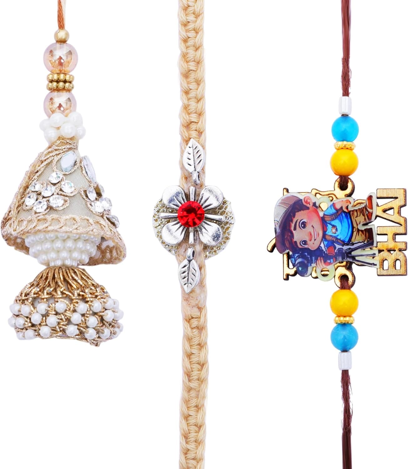 Rakhi for Brother and Bhabhi Rakhi Set of 3 with Bracelet Gift Card Pack product image