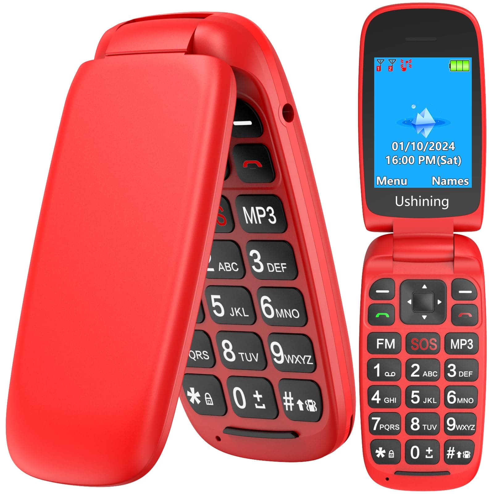 USHINING Unlocked GSM Flip Mobile Phone Big Button Easy to Use,SIM Free Pay as You Go… product image