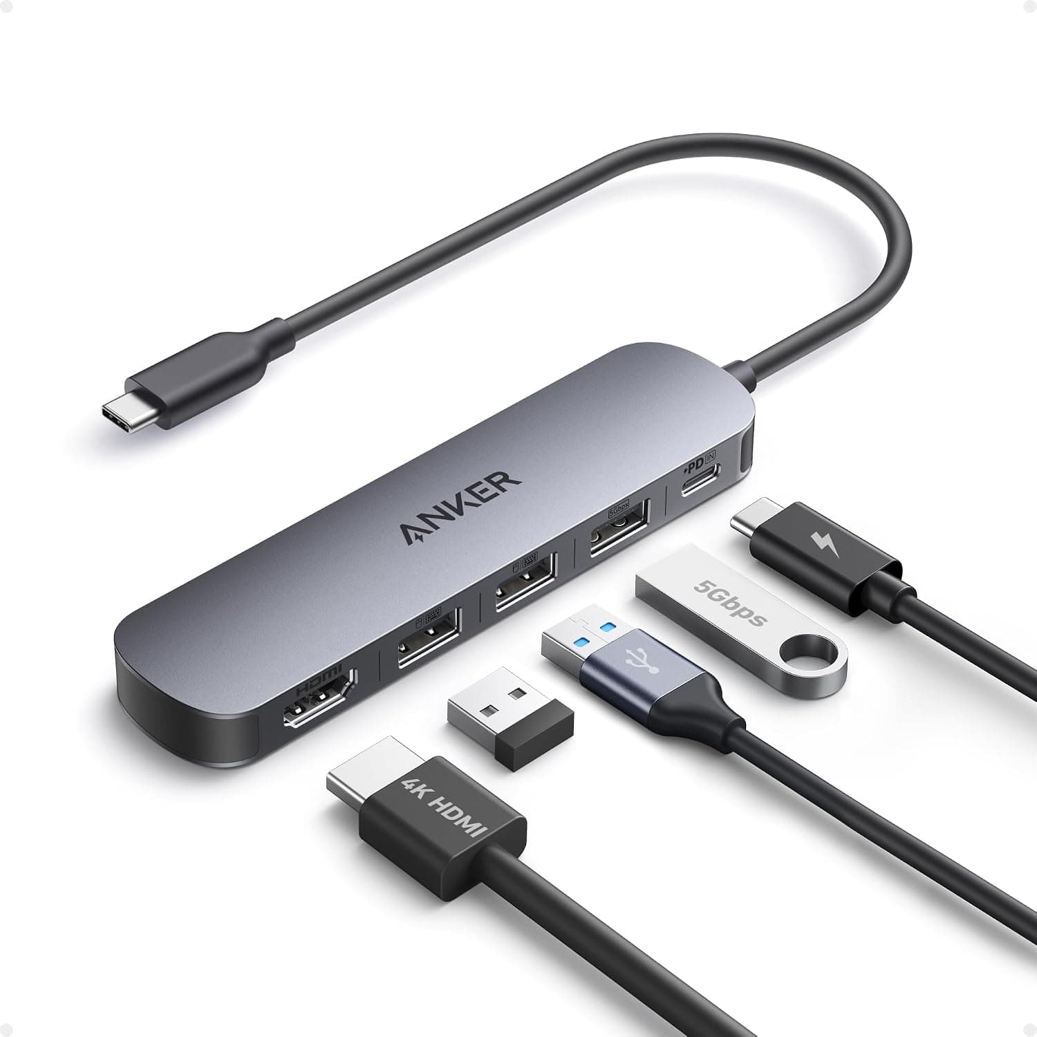 Anker USB C Hub, 5-in-1 USB Hub for Laptops, 4K HDMI Multiport Adapter with 90W Max Power… product image
