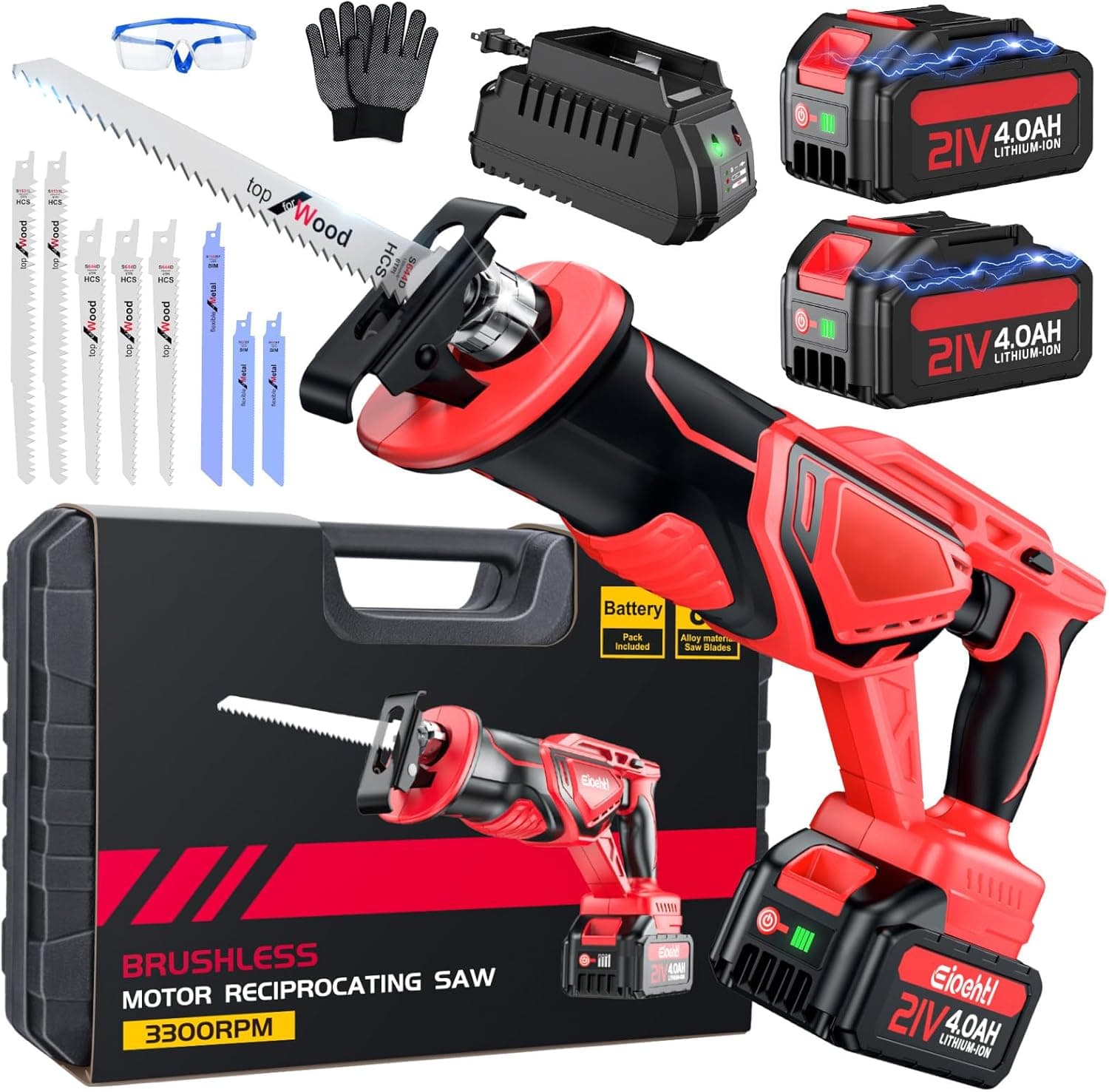 XIAZIR Cordless Electric Sabre Saw with Brushless Motor 3500 CPS/min with 2 x 21V 4000mAh… product image