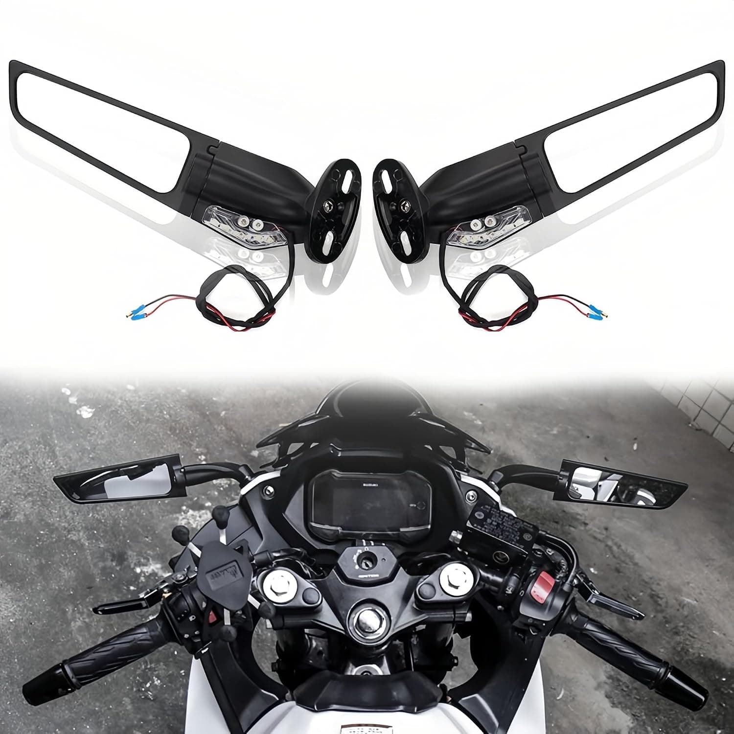 Motorrad-Rückspiegel, 360 ° drehbar mit LED-Blinkern, unsichtbare Rückspiegel für Honda… product image