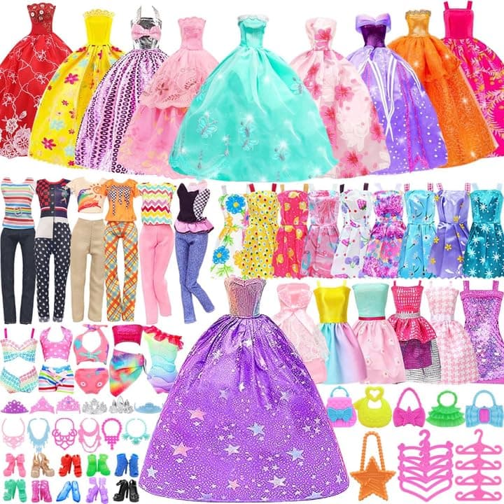101 PCS Doll Clothes and Accessories,Doll Clothes Fashion Outfit Dress Party Bikini Wedding… product image