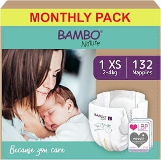 Bambo Nature Premium Eco Nappies, Size 1 (4-9 lb/2-4 kg), 132PK, Eco-Labelled Newborn Nappy,… product image