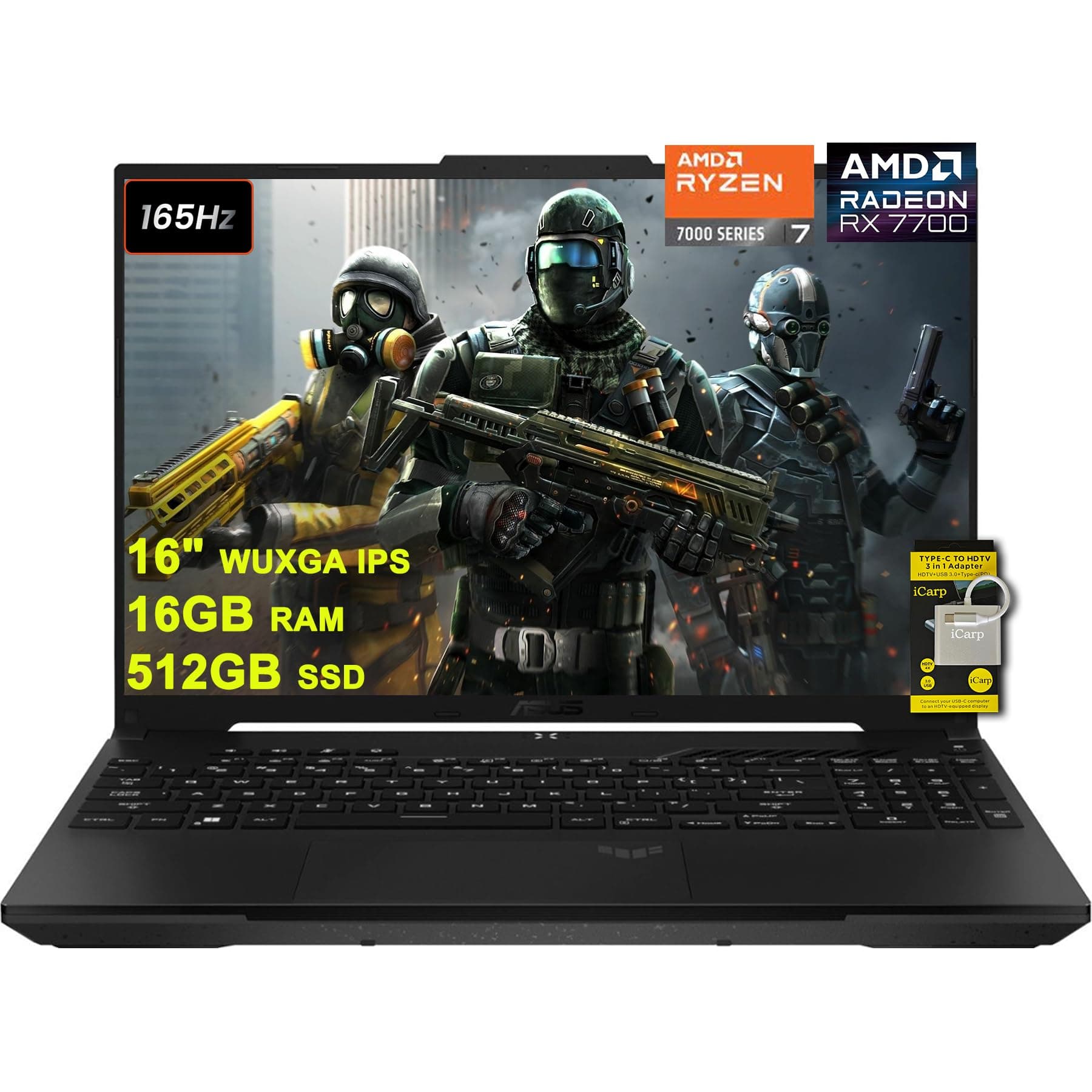 ASUS TUF Gaming A16 Laptop 16" WUXGA 165Hz 100% sRGB AMD 8-core Ryzen 7 7735HS 16GB RAM 512GB… product image