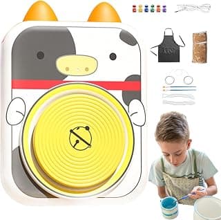USB-Powered Kids Pottery Wheel Kit | Ceramic Pottery Wheel with Cute Cow Design | Electric… product image