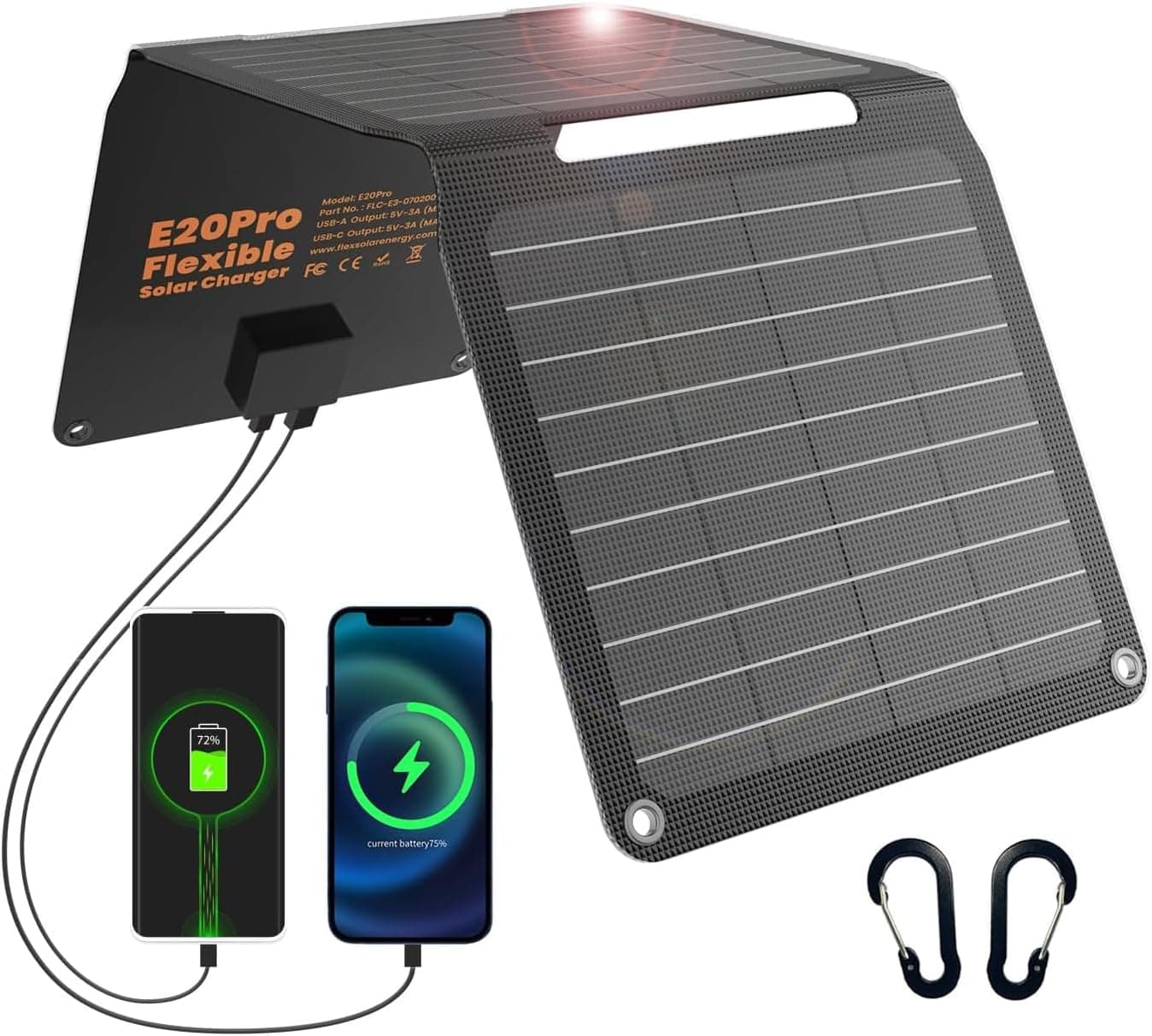 FlexSolar 20W Solar Panel Charger Portable Foldable Fast Charging QC3.0 USB-A USB-C Output… product image