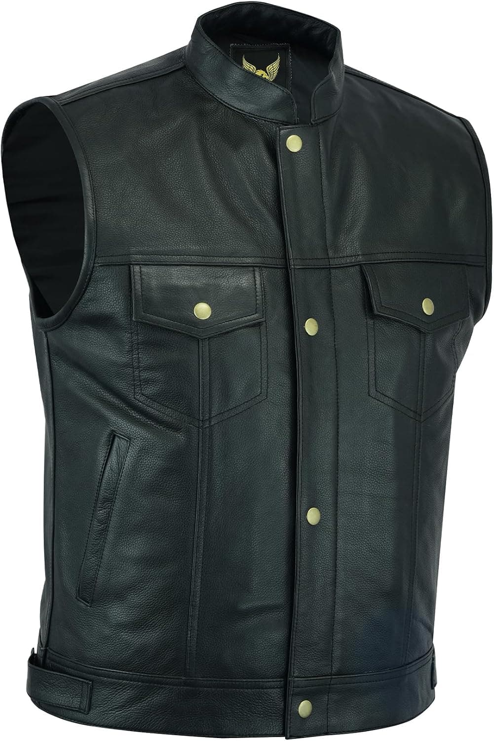MOTORCYCLE SOA Mens Biker Vest Genuine Leather Open Button Stylish Modern Fit Black with Pockets product image