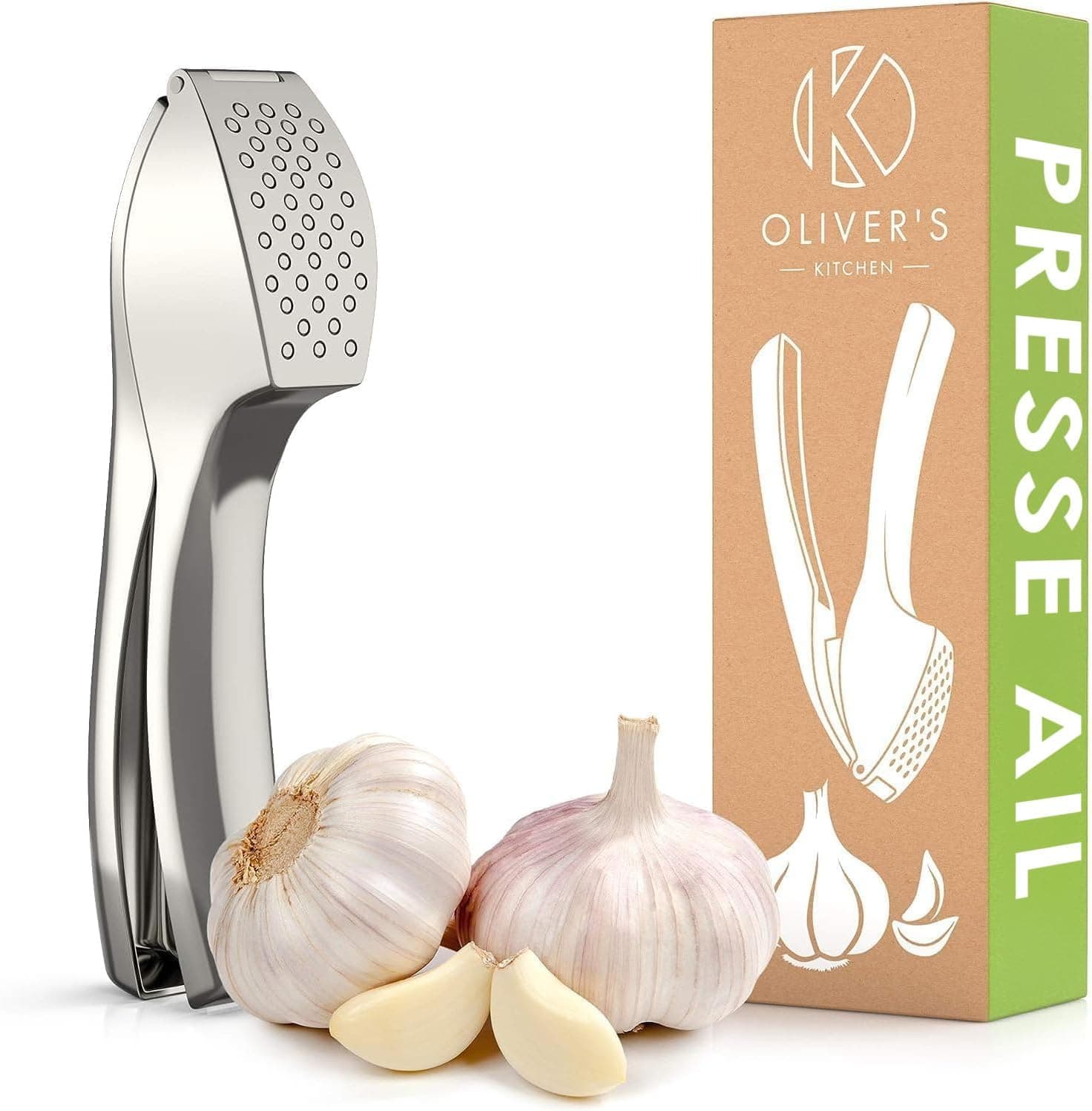 Oliver's Kitchen Garlic Crusher, Press & Mincer + Peeler - Easy Clean | Leave the skin on, or… product image