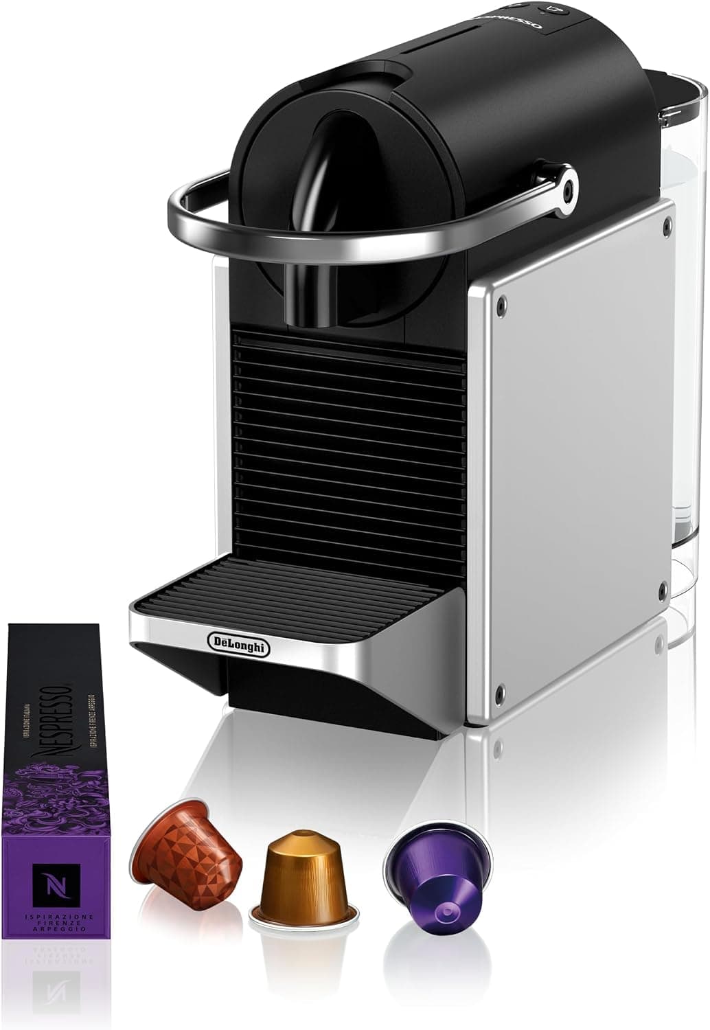 Nespresso De'Longhi Pixie Silver Coffee Machine, 19 Bars + Welcome Kit, Compact Design,… product image