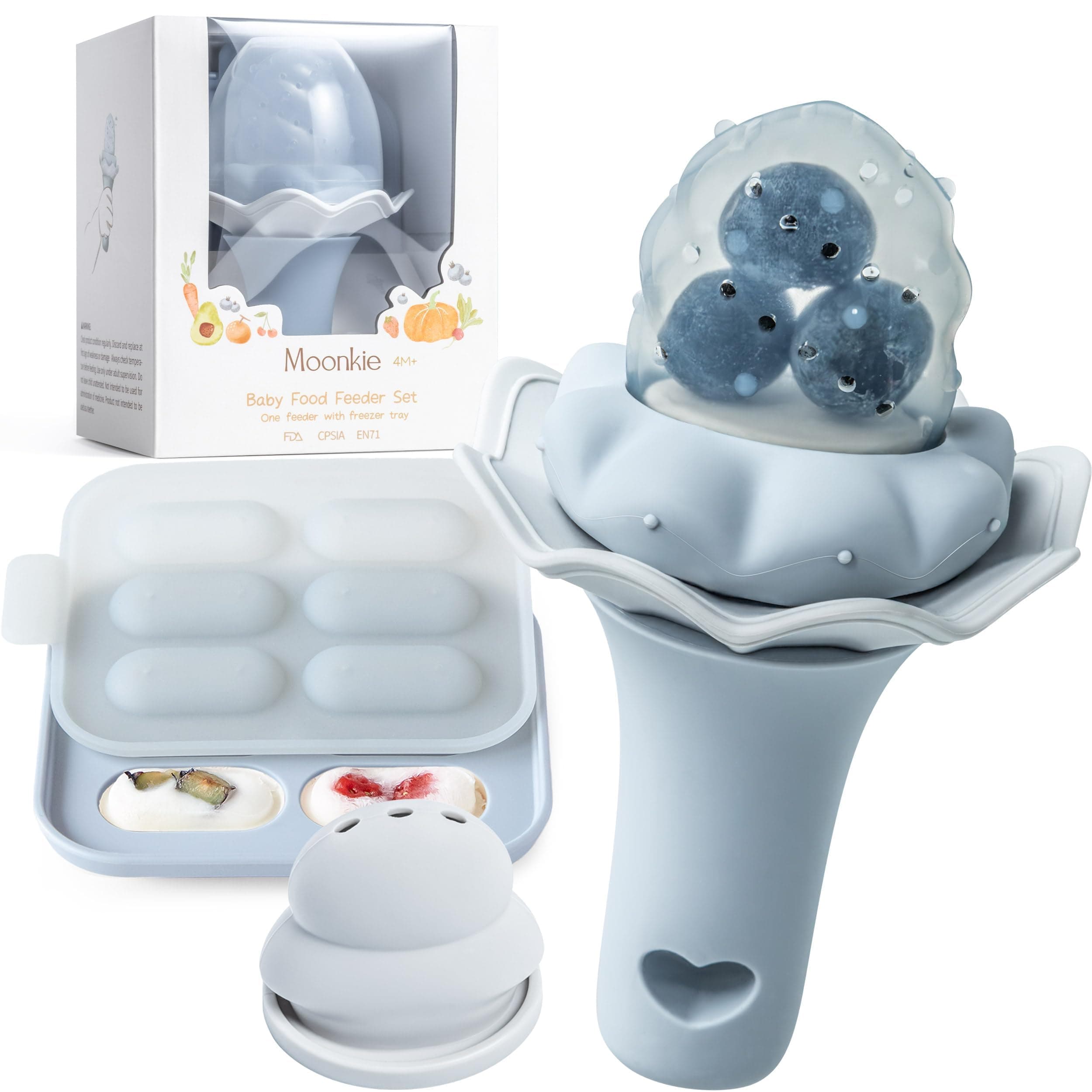 Moonkie Baby Fruit Feeder with Freezer Tray | BPA Free Silicone Baby Food Feeder with Two… product image