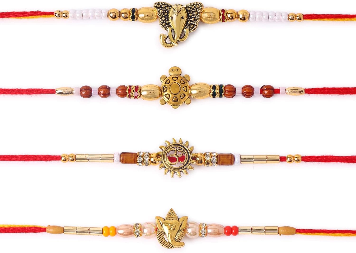 Dugan Om Rakhi for Brother Set of 4 Rakhi Set with Rakhi Greeting Card Roli Chawal Packet -… product image