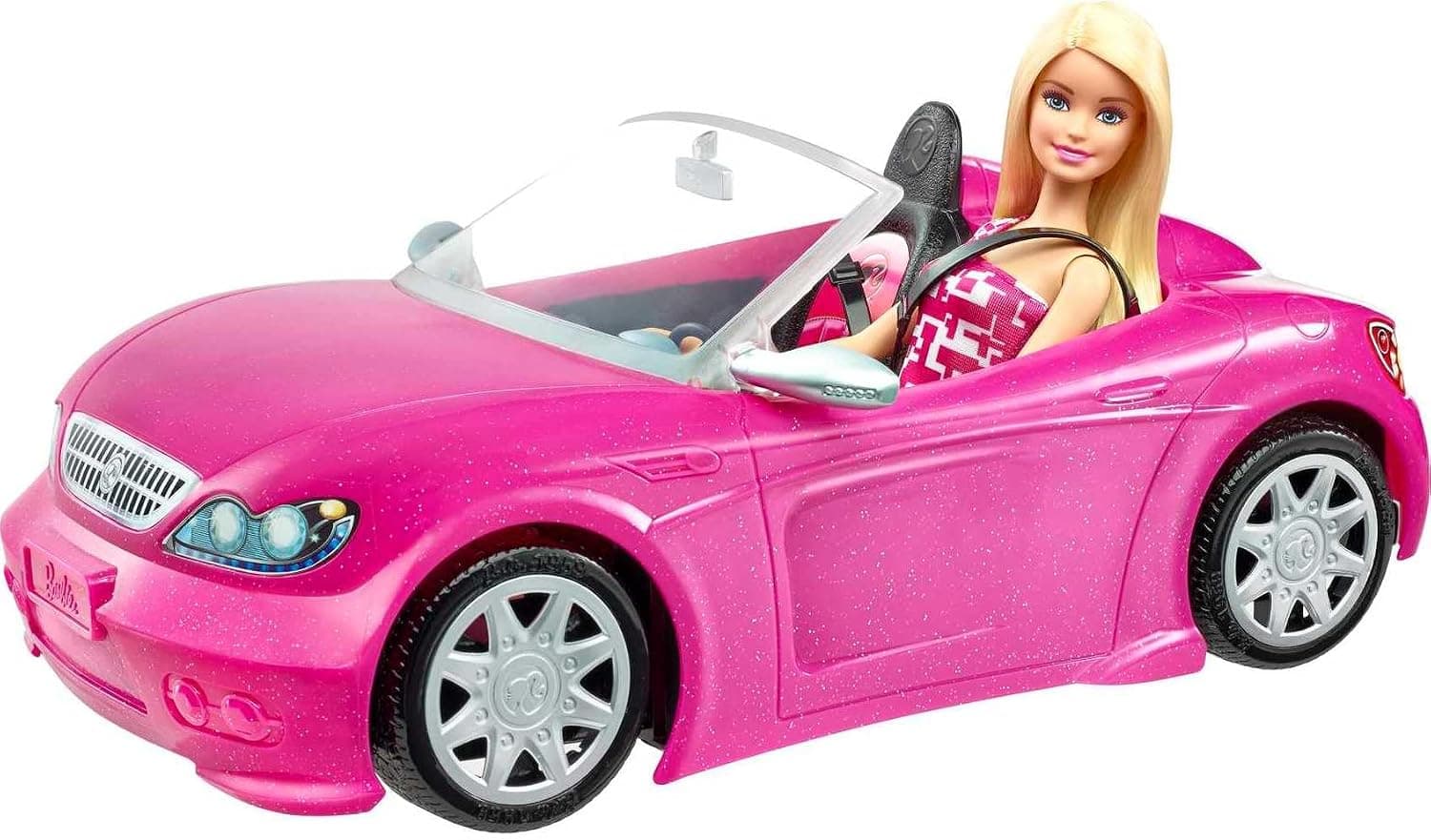 Barbie Playset with Sparkly Pink 2-Seater Toy Convertible Car Featuring Glam Details & Fashion… product image