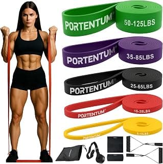 PORTENTUM Fitness Bands Resistance Bands Set - Resistance Bands 4 or 5 Strengths - Handles,… product image