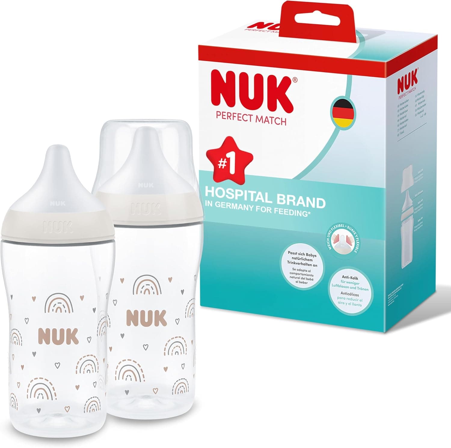 NUK Perfect Match Bottle Set, 3+ Months, Fits Baby Palate, Temperature Control, Anti-Colic… product image