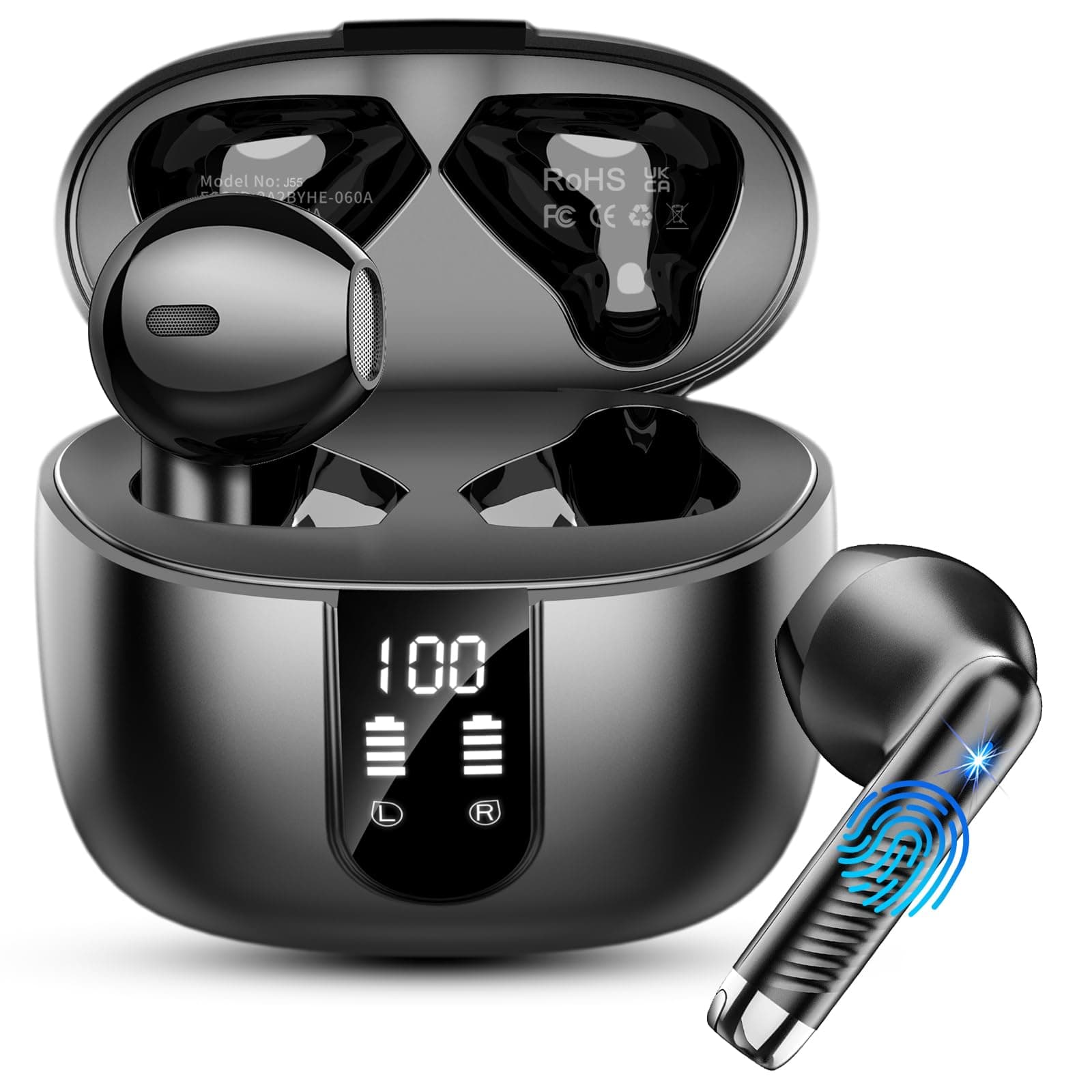 Bluetooth Kopfhörer, In Ear Kopfhörer Kabellos Bluetooth 5.4 Kabellose Kopfhörer mit 4 Mic, Neue ENC Noise Cancelling Wireless Earbuds 48H Tiefer Bass, IP7 Wasserdicht Ohrhörer LED-Anzeige USB-C product image