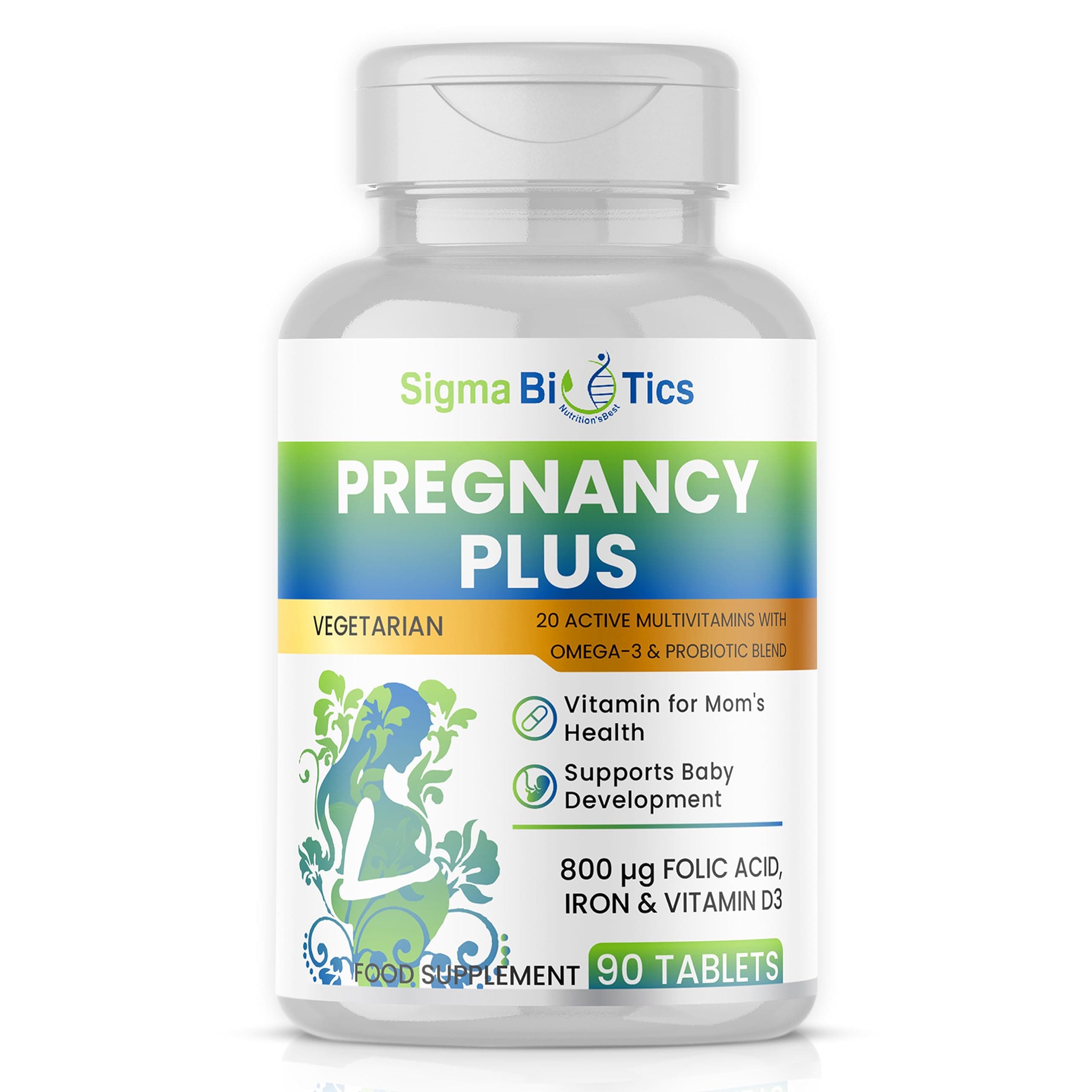SigmaBiotics Pregnancy Multivitamin | 800 µg Folic Acid, Iron, Vitamins D3 and C, Omega-3, B… product image