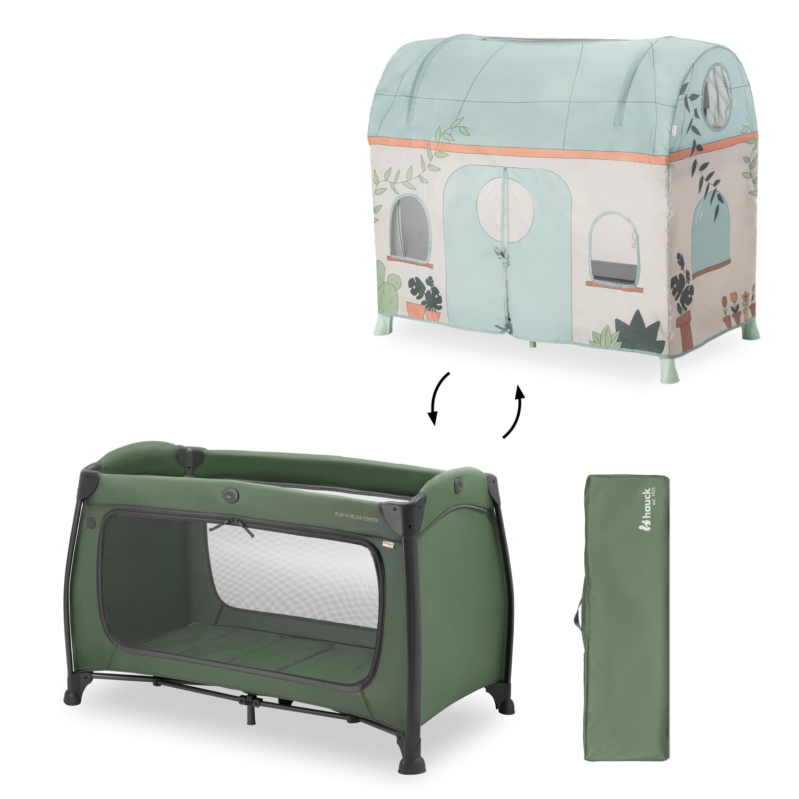 hauck Play N Relax Center Kinderreisebett inkl. Spielzelt, Dark Green Plants - ab Geburt bis… product image