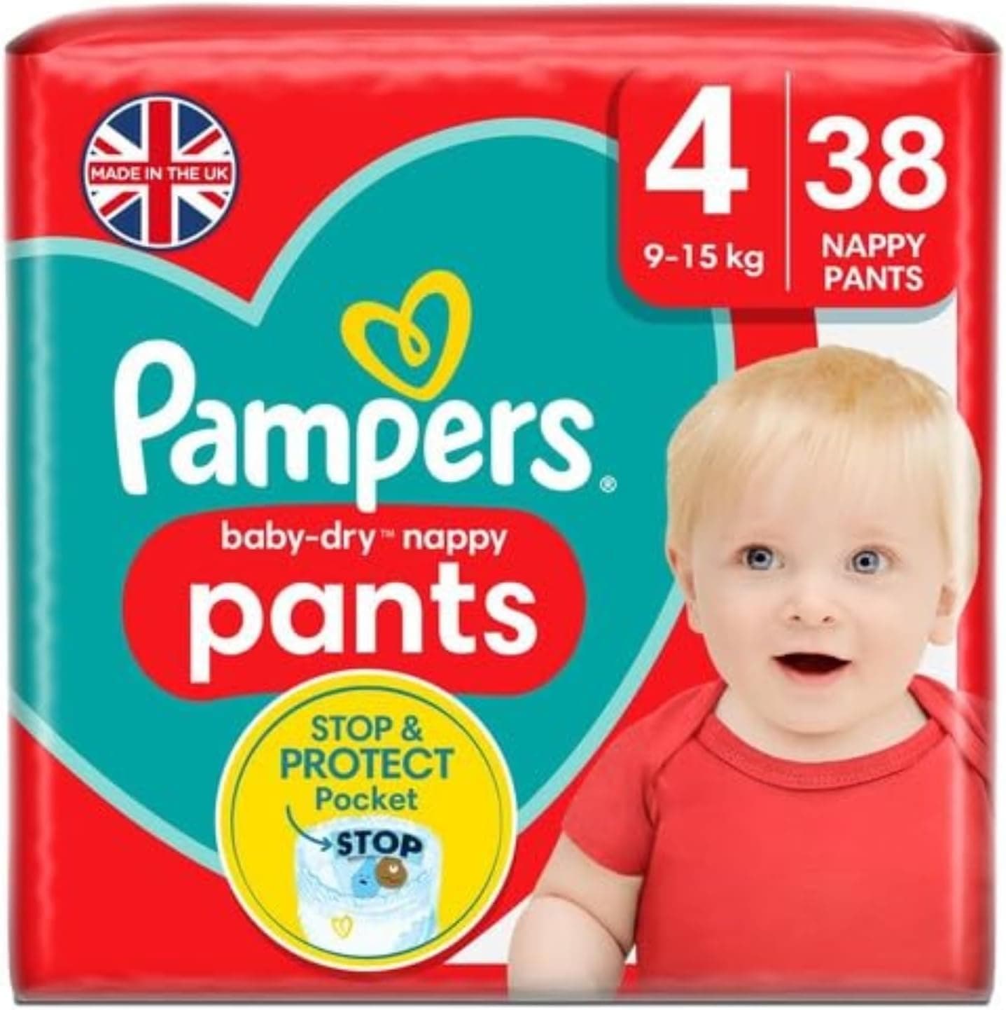 Pampers Baby-Dry Nappy Pants Size 4, 9-15 kg, 38 Nappies product image
