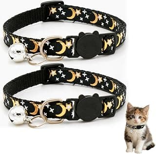 Reflective Adjustable Cat Collar with Bell, Moon Star Print Kitten Collar with Safety… product image