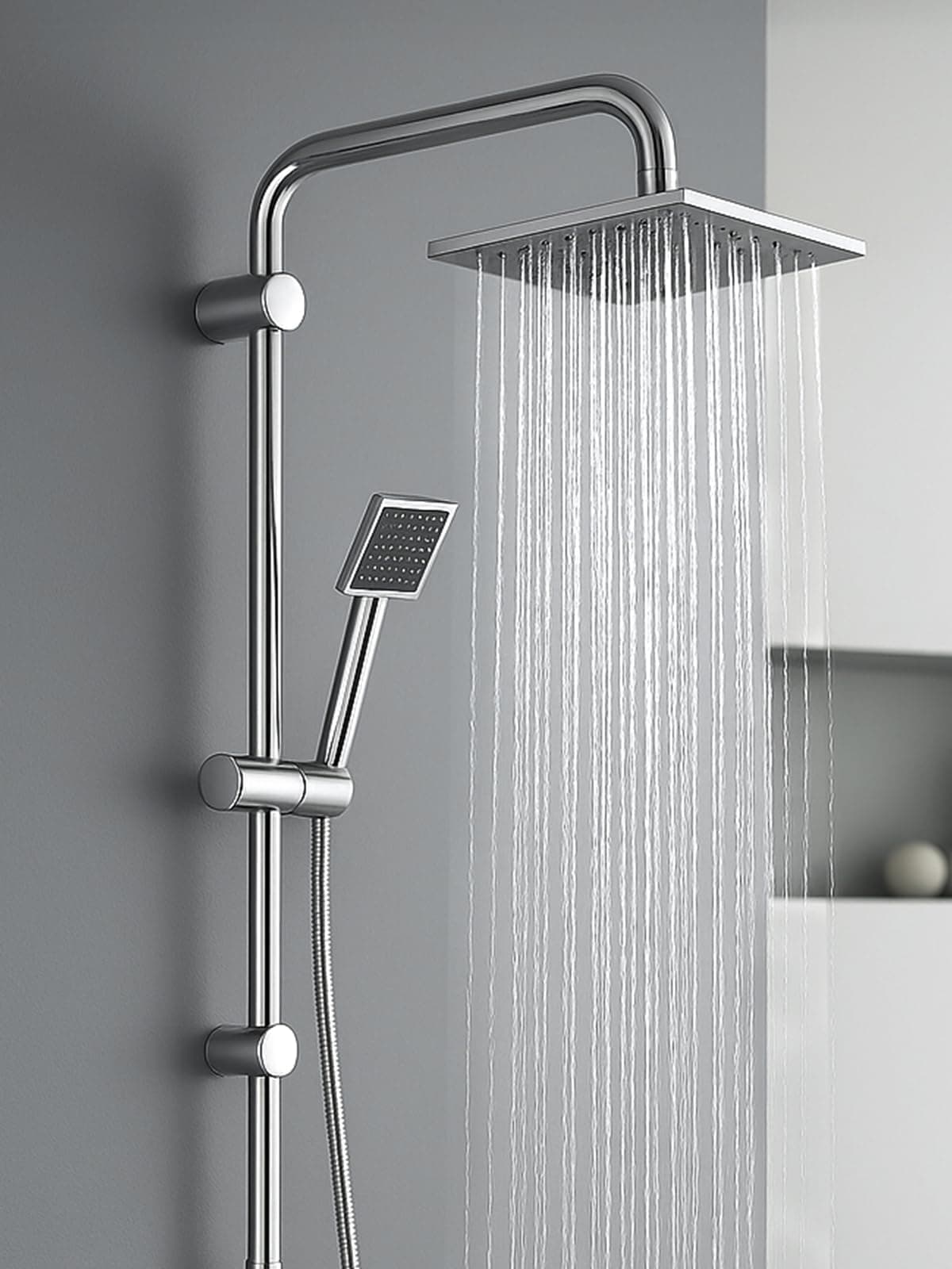 CROWNSHOP Shower Set Shower Riser Rail Shower with Twin Heads Adjustable Overhead Rainfall… product image