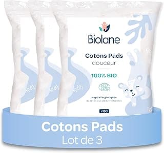 BIOLANE - Set di 3 tamponi morbidi in cotone - Bambino - 100% Bio - 150 cotone - Pelle… product image
