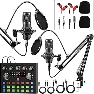 Brvomussy Podcast Equipment Bundle for 2, Audio Interface with Voice Changer Condenser… product image